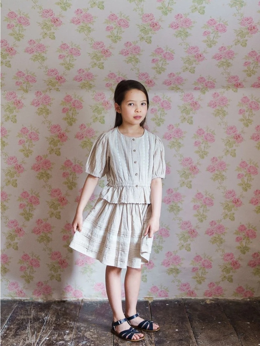 Little Cotton Clothes Straw Check Florrie Blouse and Ira skirt